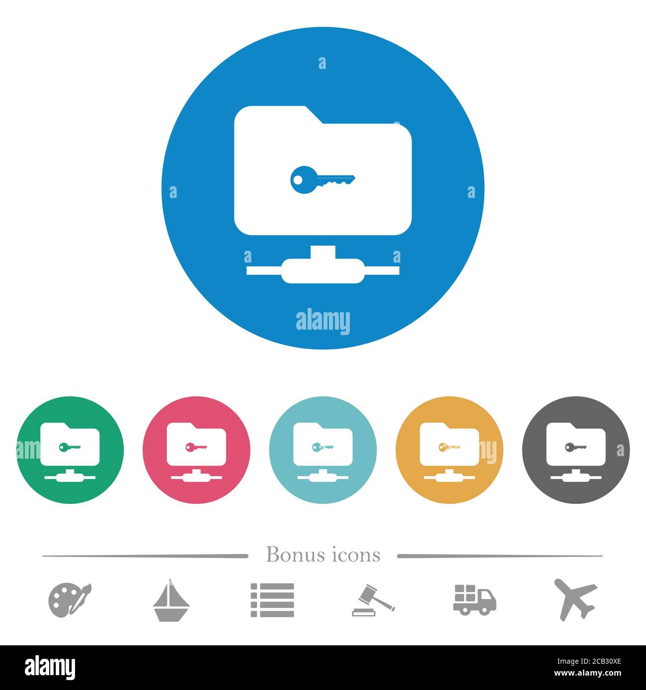 FTP secure flat white icons on round color backgrounds. 6 bonus icons ...