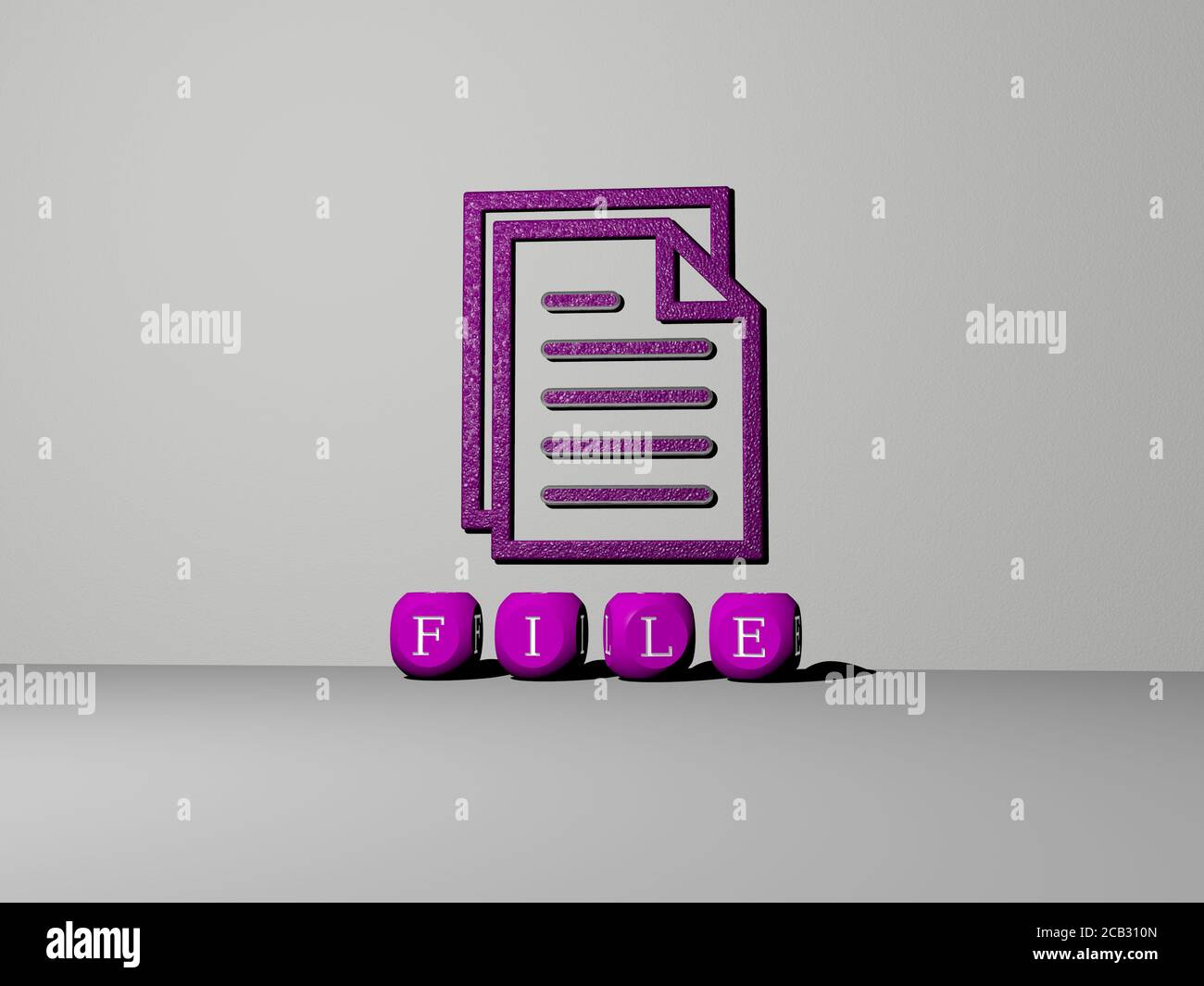 3D graphical image of FILE vertically along with text built by metallic ...