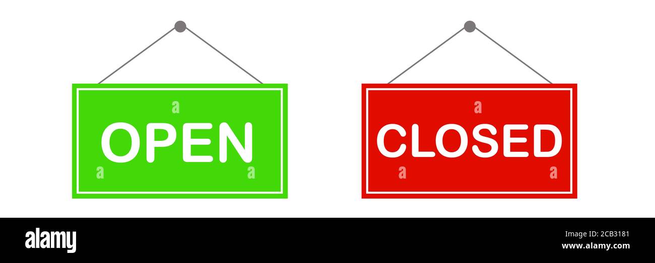 Green Open and red Closed sign set, illustration Stock Photo
