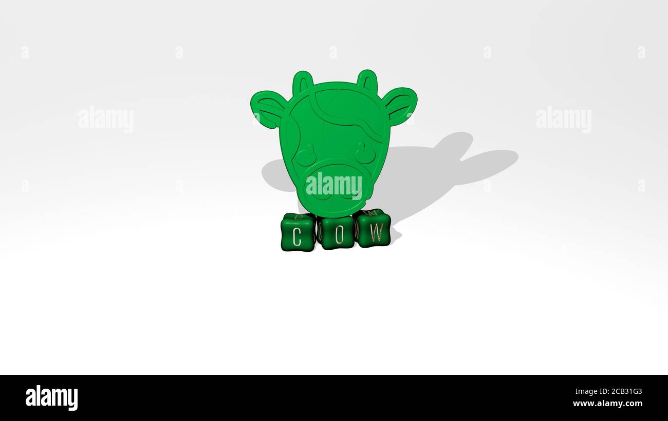 cow 3D icon object on text of cubic letters. 3D illustration. animal ...