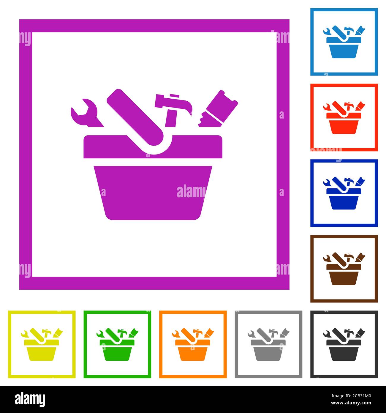 Toolbox flat color icons in square frames on white background Stock ...