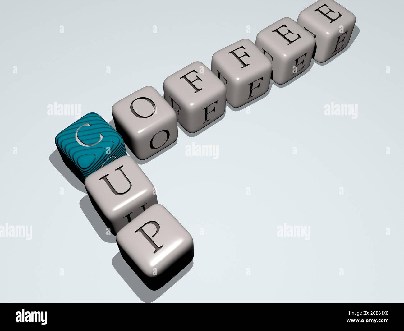 coffee cup crossword by cubic dice letters. 3D illustration. background ...