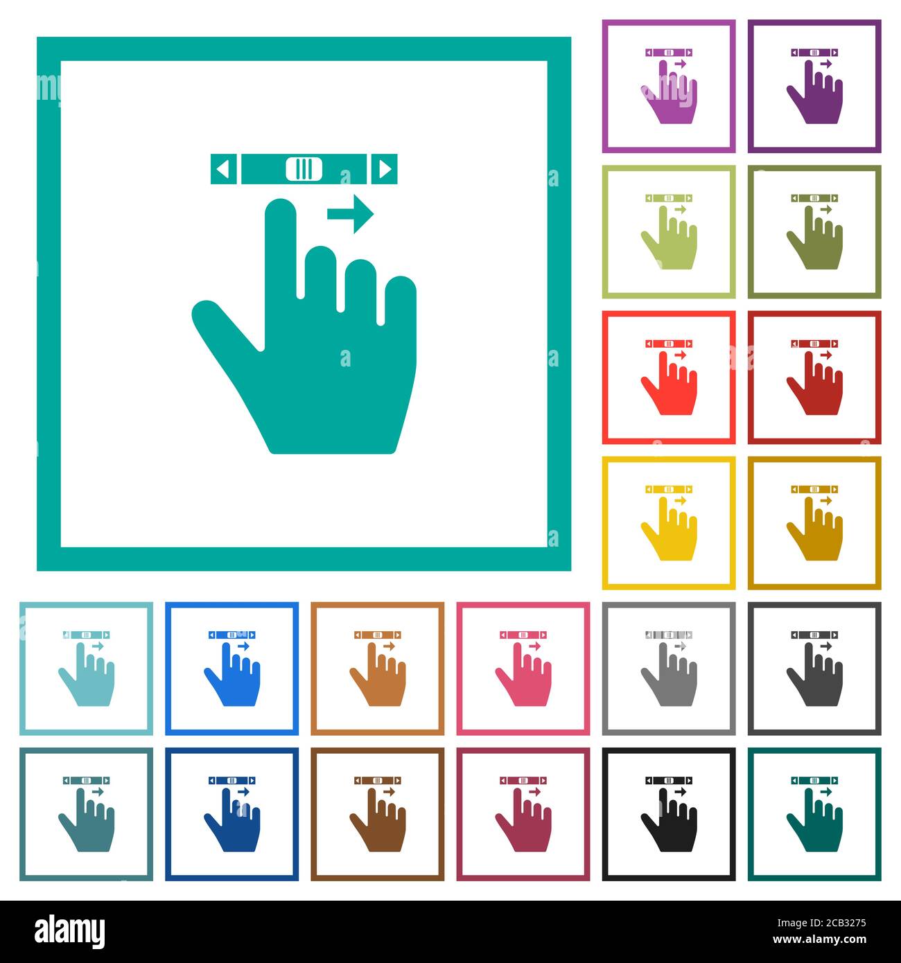 right handed scroll right gesture flat color icons with quadrant frames ...