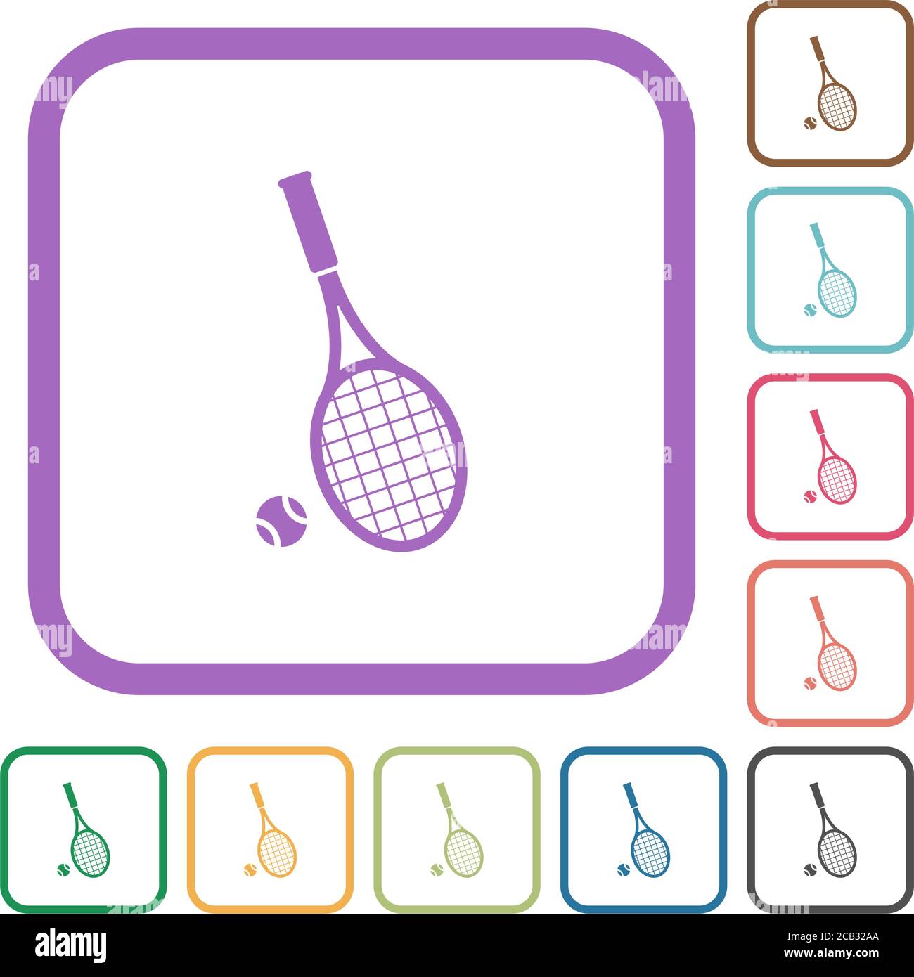 Tennis racket with ball simple icons in color rounded square frames on ...