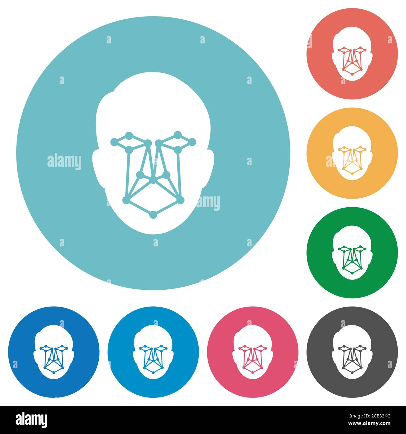 Face recognition flat white icons on round color backgrounds Stock ...