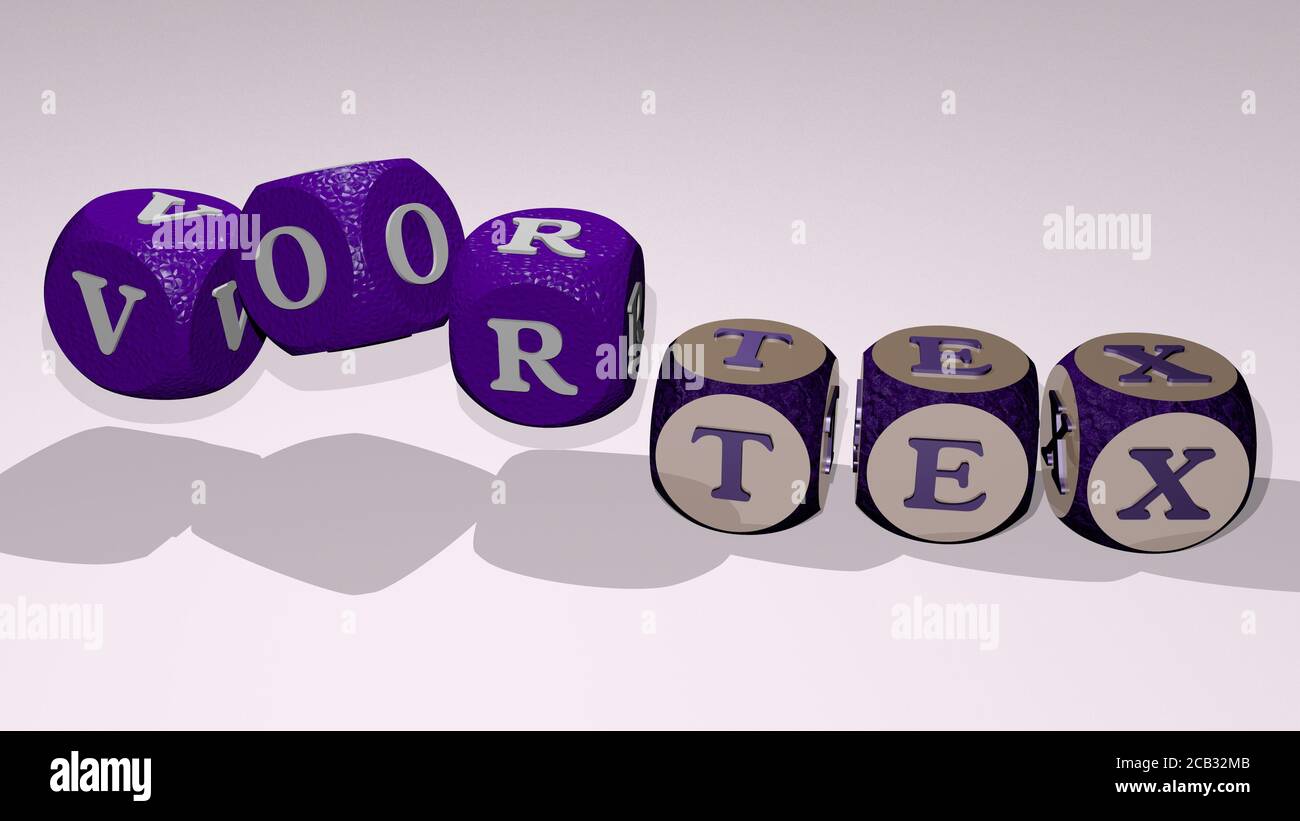 vortex text by dancing dice letters. 3D illustration. background and
