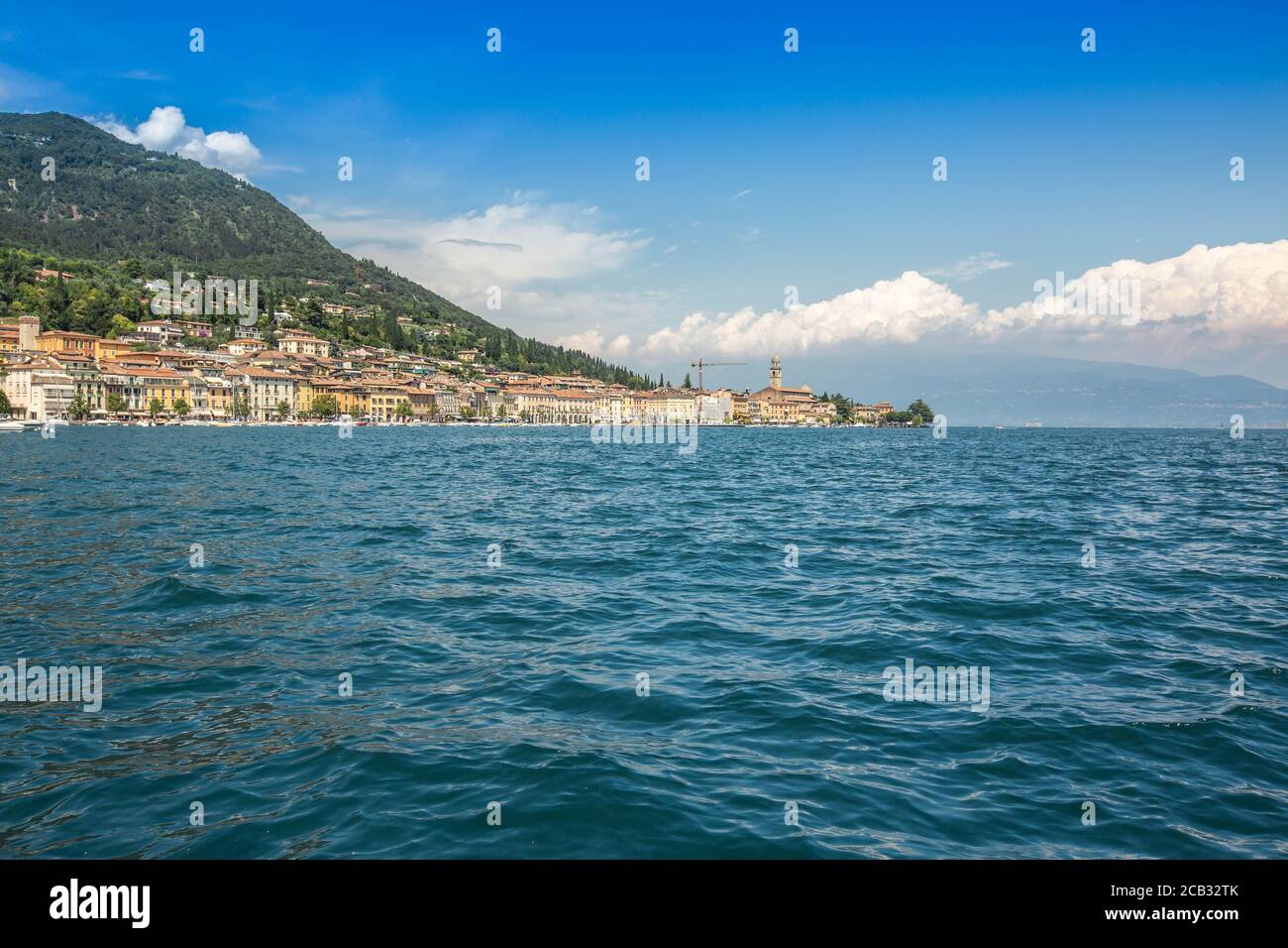 coast at lake garda, Salo village, italy, wmall and old town with a church,  boat view Stock Photo - Alamy