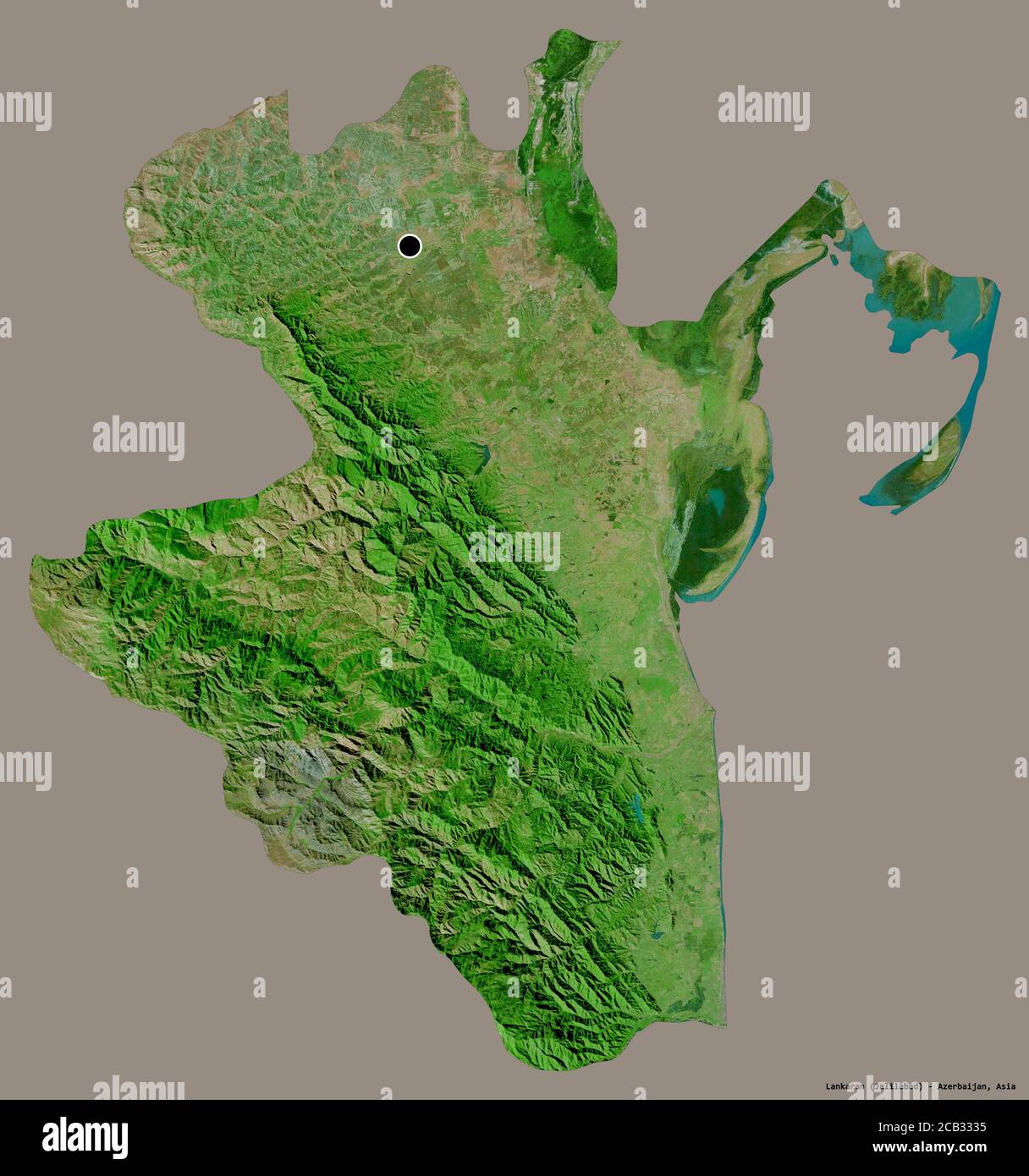 Shape of Lankaran, region of Azerbaijan, with its capital isolated on a ...