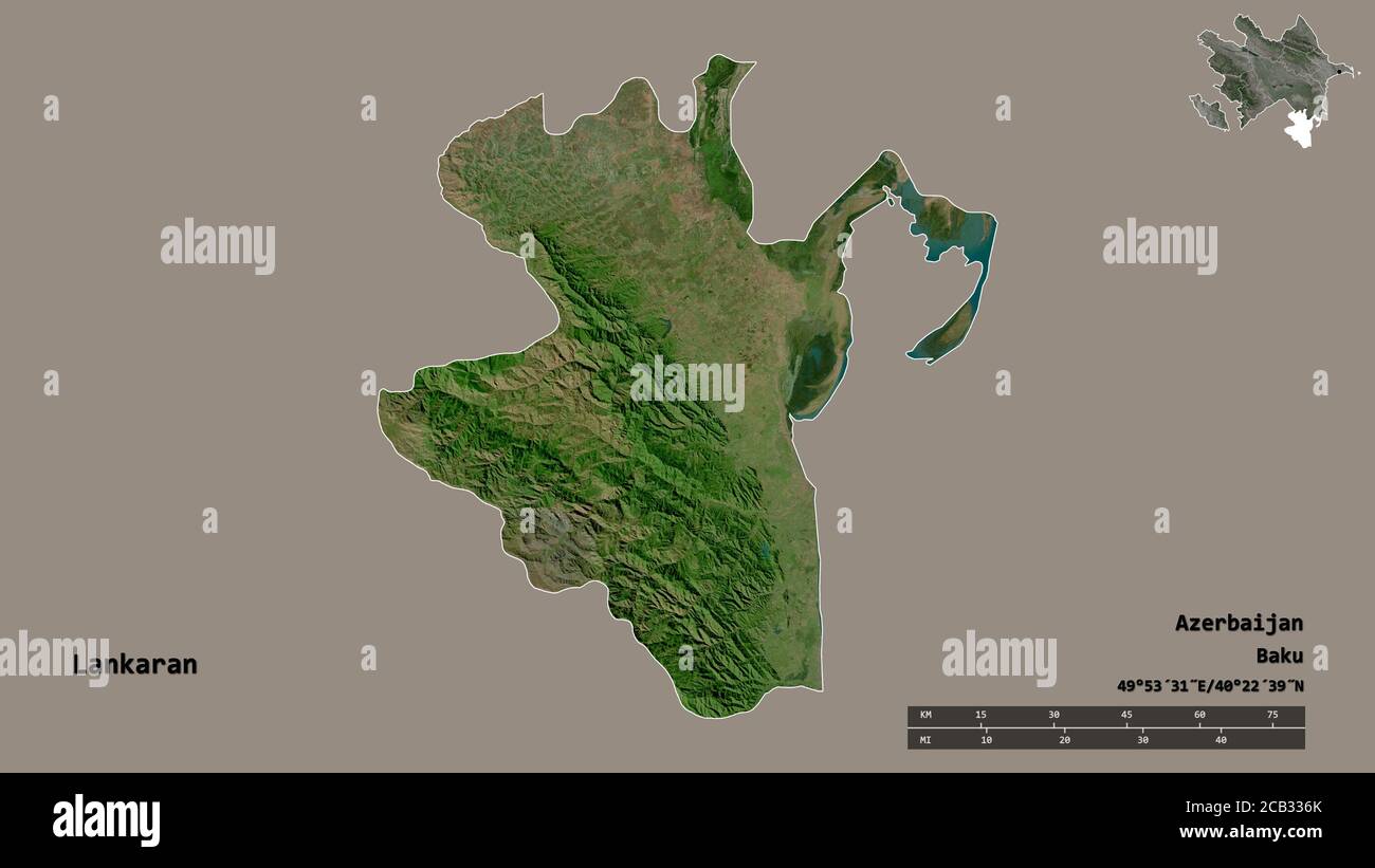 Shape of Lankaran, region of Azerbaijan, with its capital isolated on ...