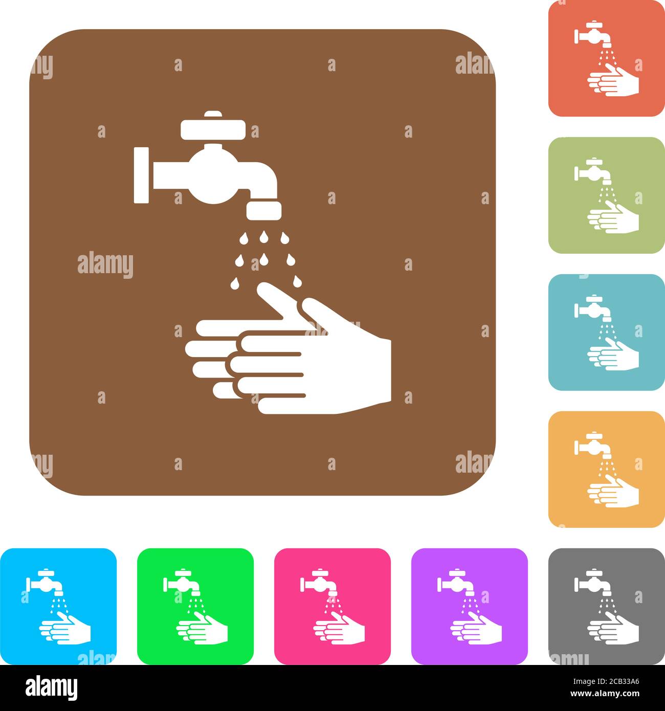 Hand washing flat icons on rounded square vivid color backgrounds Stock ...