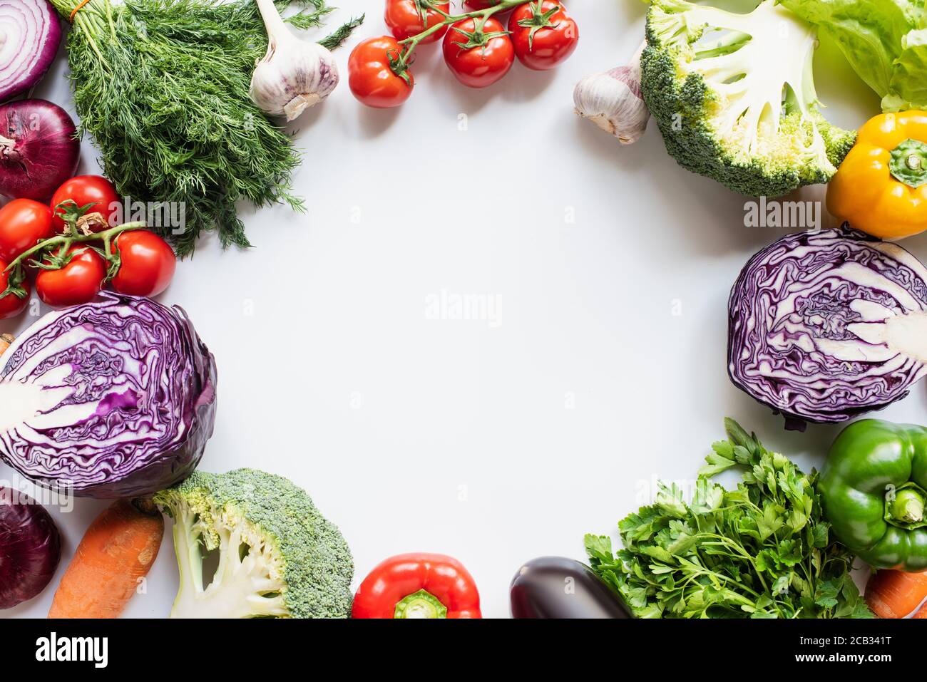 frame of colorful assorted fresh vegetables on white background Stock ...
