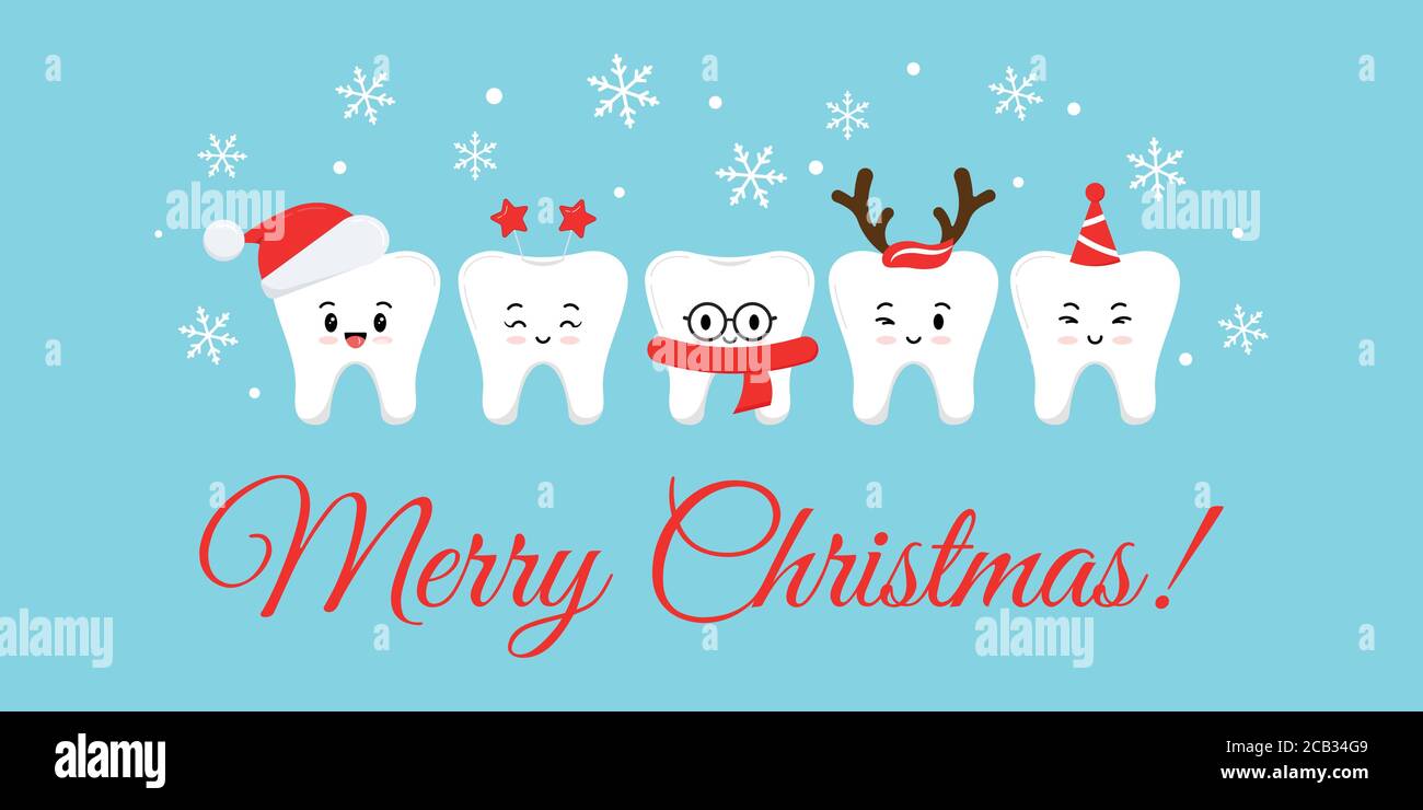 Cute smile teeth with xmas accessories on Merry Christmas dentist