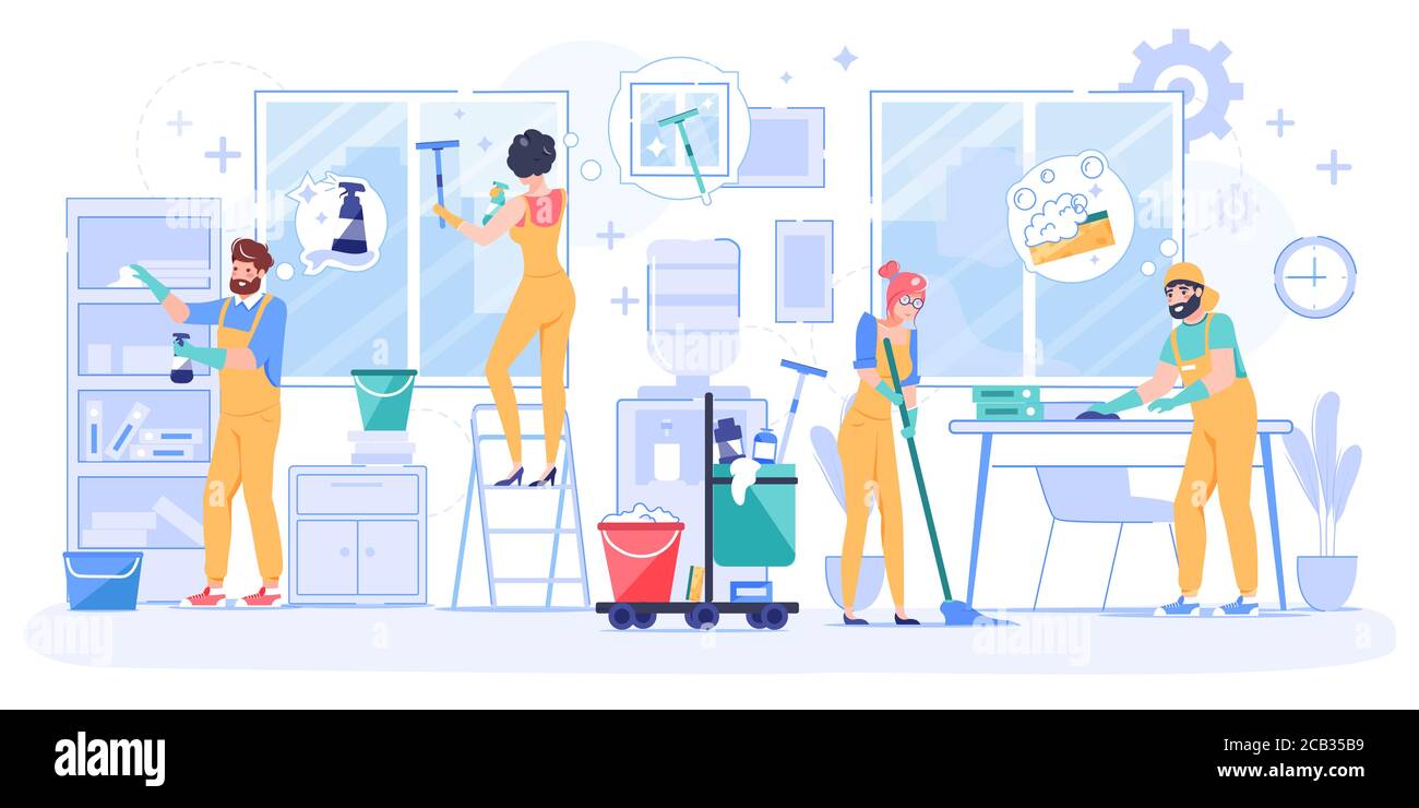 Professional janitor team office cleaning service Stock Vector Image