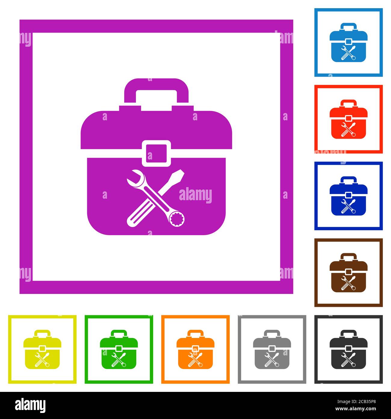 Toolbox flat color icons in square frames on white background Stock ...