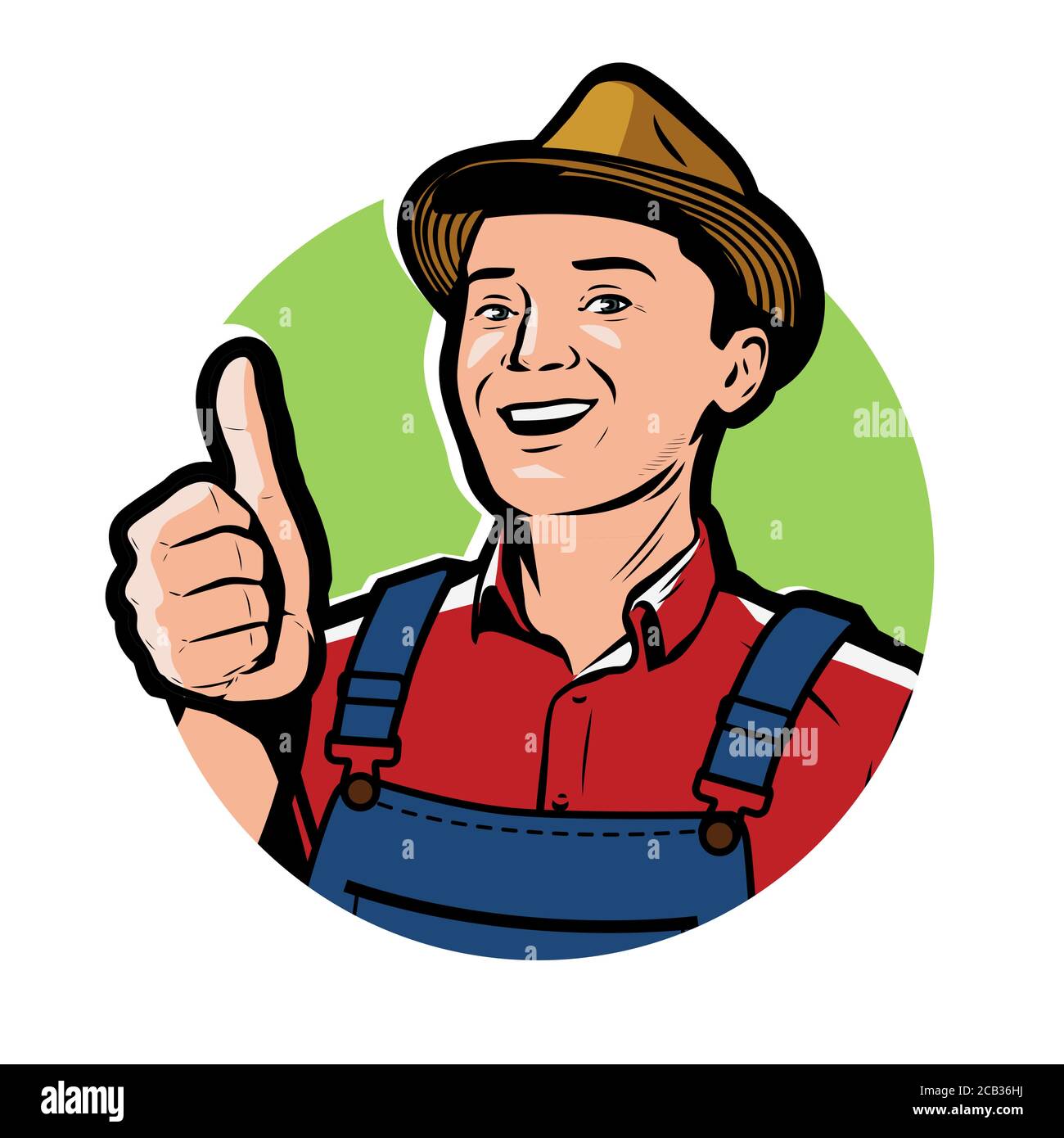 Farmer with hat logo or symbol. Farm, agriculture, natural food concept