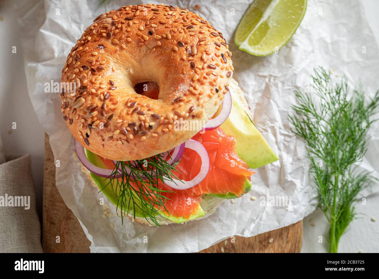 Delicious Bagel With Avocado Salmon And Dill For Healthy Breakfast