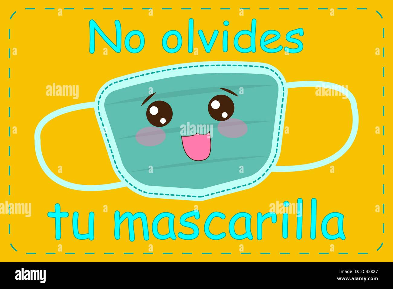 Vector illustration of a mask with a cute face with the text in spanish