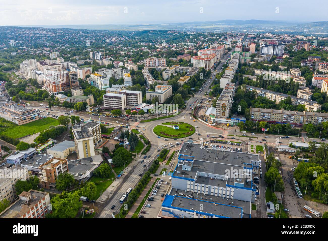 Panoramic aerial view of houses in historical old district of Lviv ...