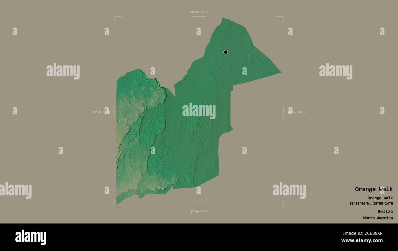 Orange Walk Belize Map Area Of Orange Walk, District Of Belize, Isolated On A Solid Background In  A Georeferenced Bounding Box. Labels. Topographic Relief Map. 3D Rendering  Stock Photo - Alamy