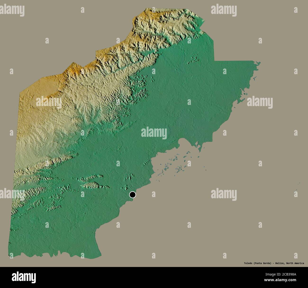 Map Of Toledo District Belize Shape Of Toledo, District Of Belize, With Its Capital Isolated On A Solid  Color Background. Bilevel Elevation Map. 3D Rendering Stock Photo - Alamy