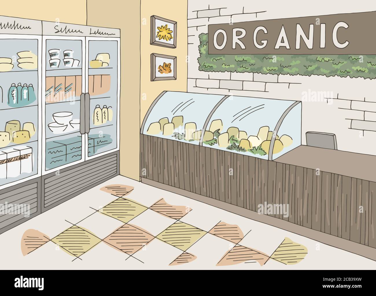 Grocery store organic shop interior color graphic sketch illustration vector Stock Vector Image & Art - Alamy Grocery store organic shop interior color graphic sketch illustration vector Stock Vector Image & Art - Alamy