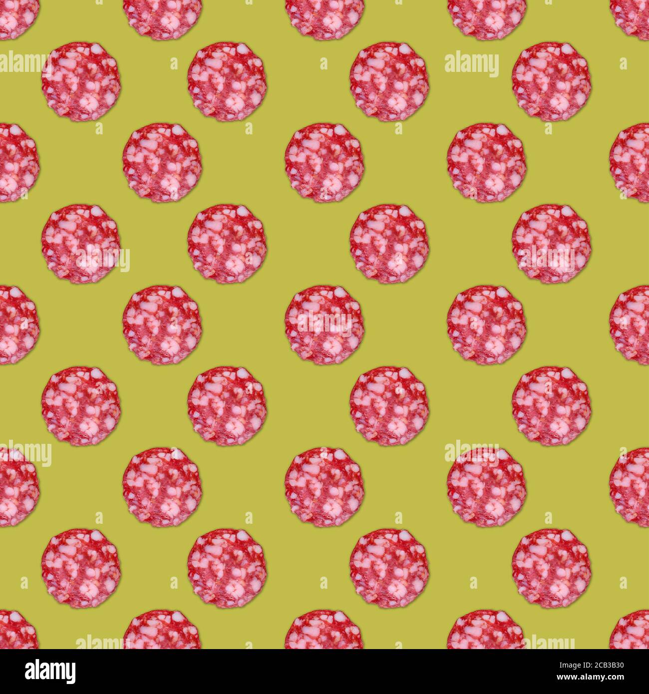 Salami Pattern Salami sausage slices background. Close up. Slices of smoked sausage ...