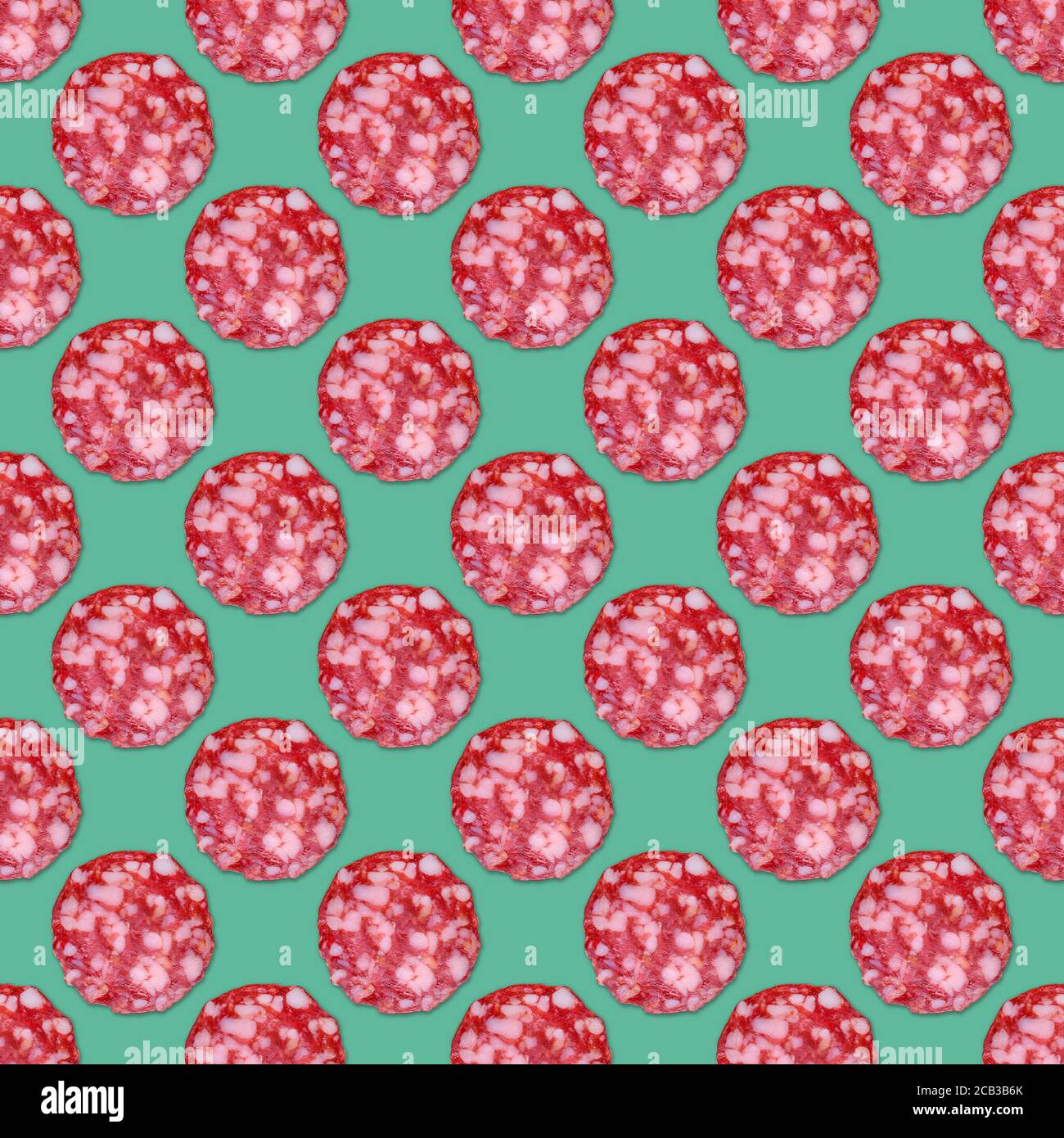 Salami Pattern Salami sausage slices background. Close up. Slices of smoked sausage ...