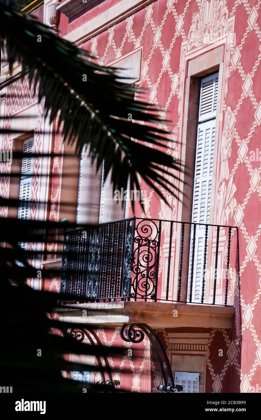 Facade seen from Park Güell in Barcelona of sgraffito, Spain. Stock Photo