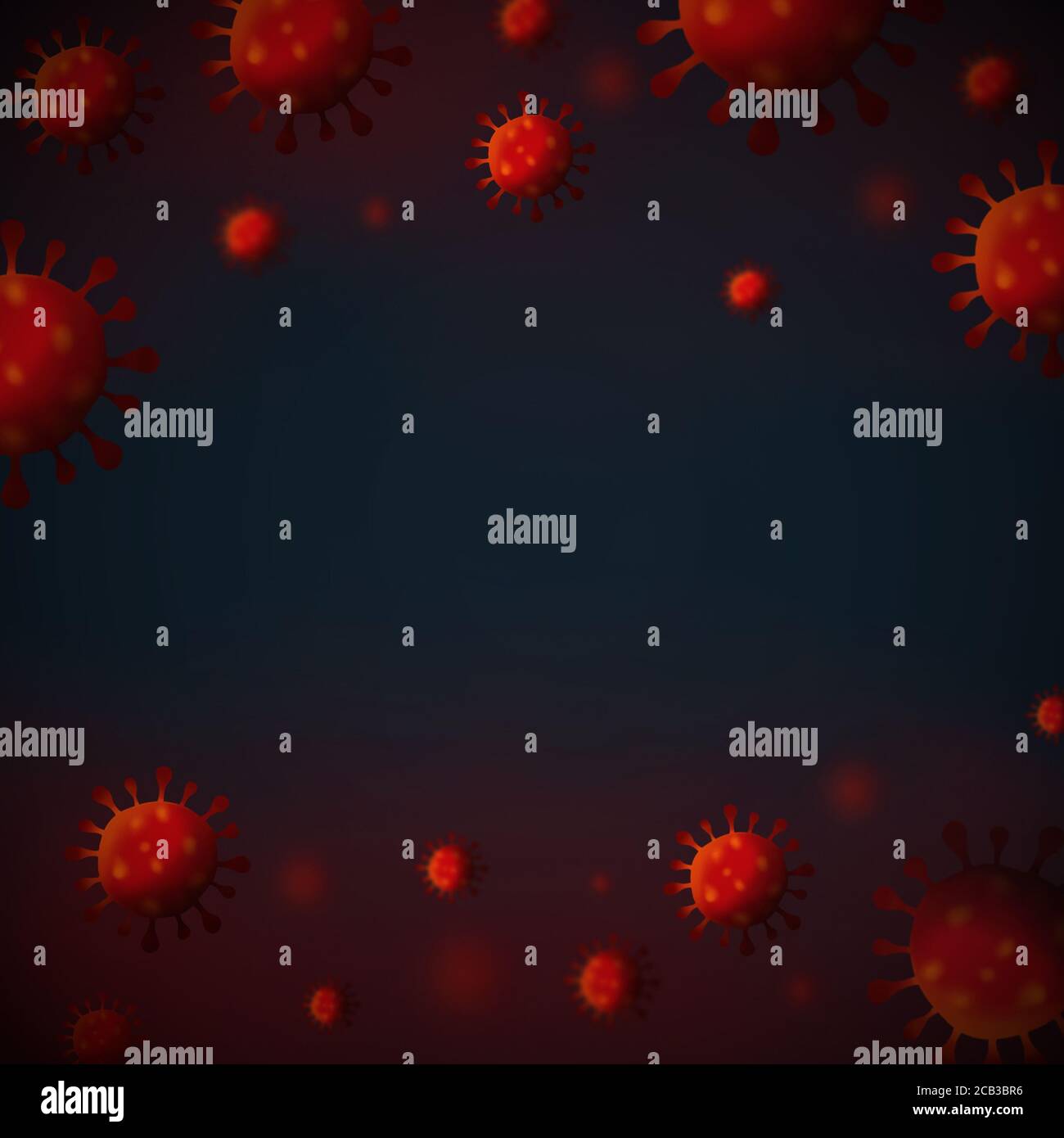 Digital illustration of red coronavirus particles with space for text Stock Photo