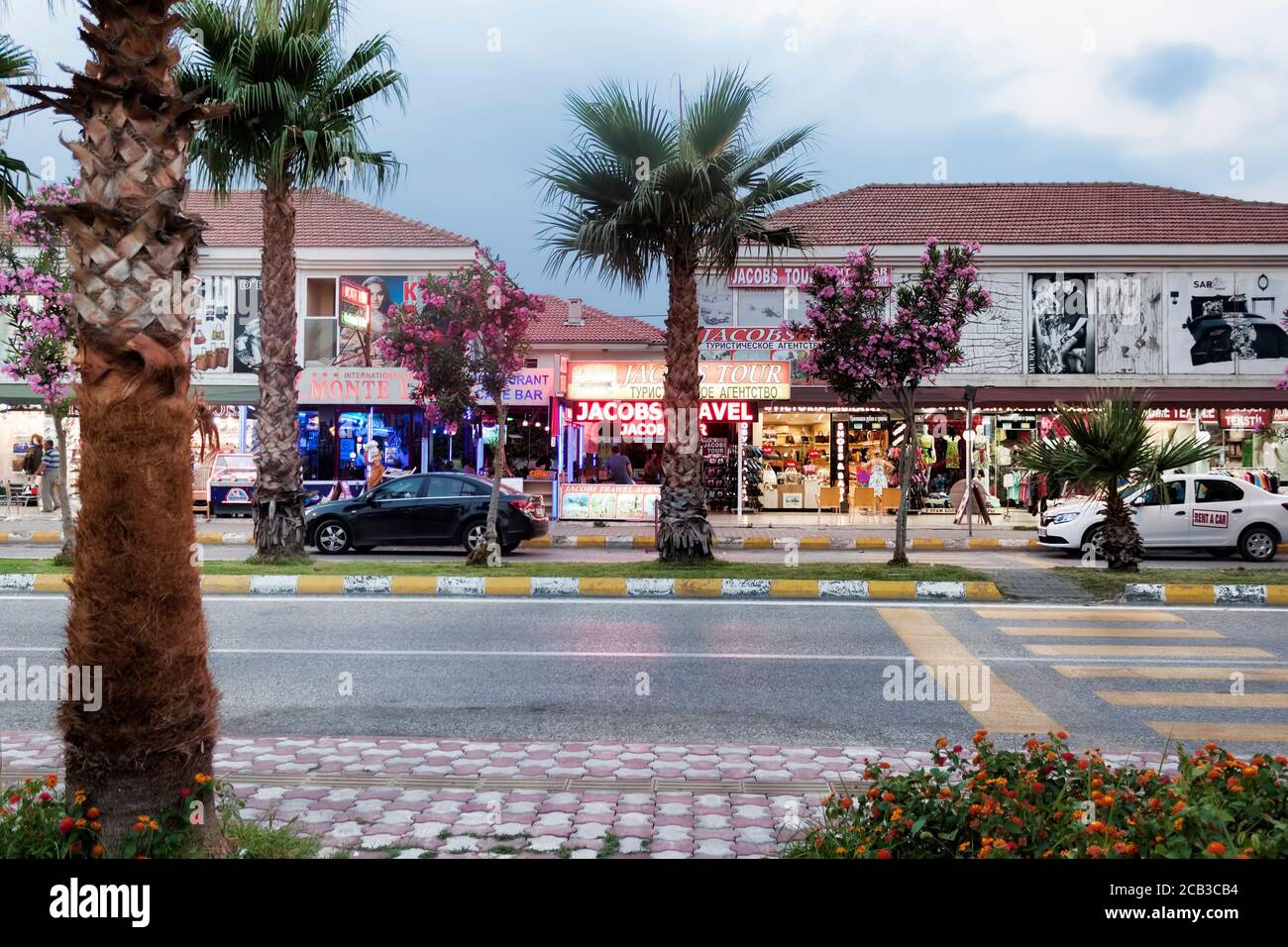 CAMYUVA, KEMER, TURKEY - JULY 10, 2015: Evening Boulevard-Touristik in Camyuva Stock Photo
