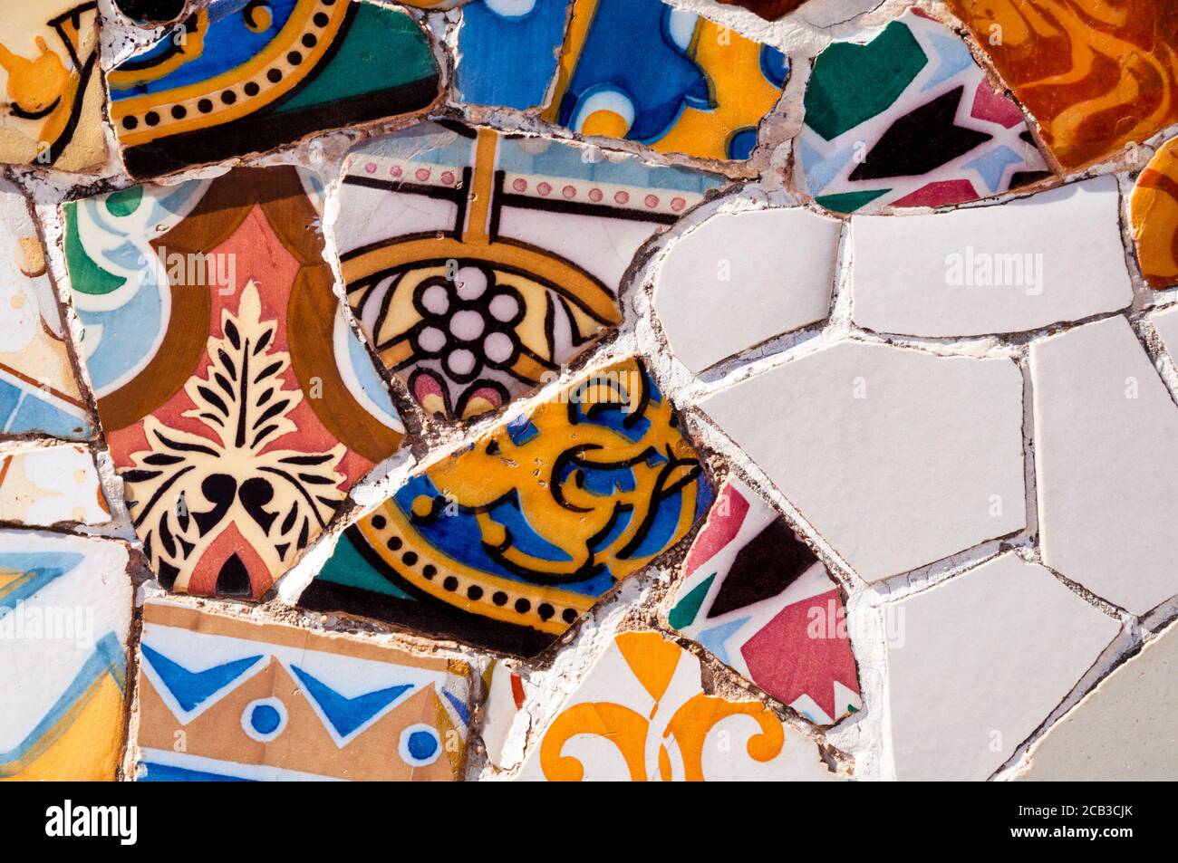 Antonio Gaudi's Mosaic Tile Bench At Park Guell In Barcelona, Spain 