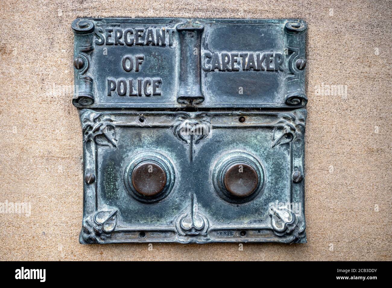 Door Bells for Sergeant of Police and Caretaker in Edinburgh, Scotland, UK. Stock Photo