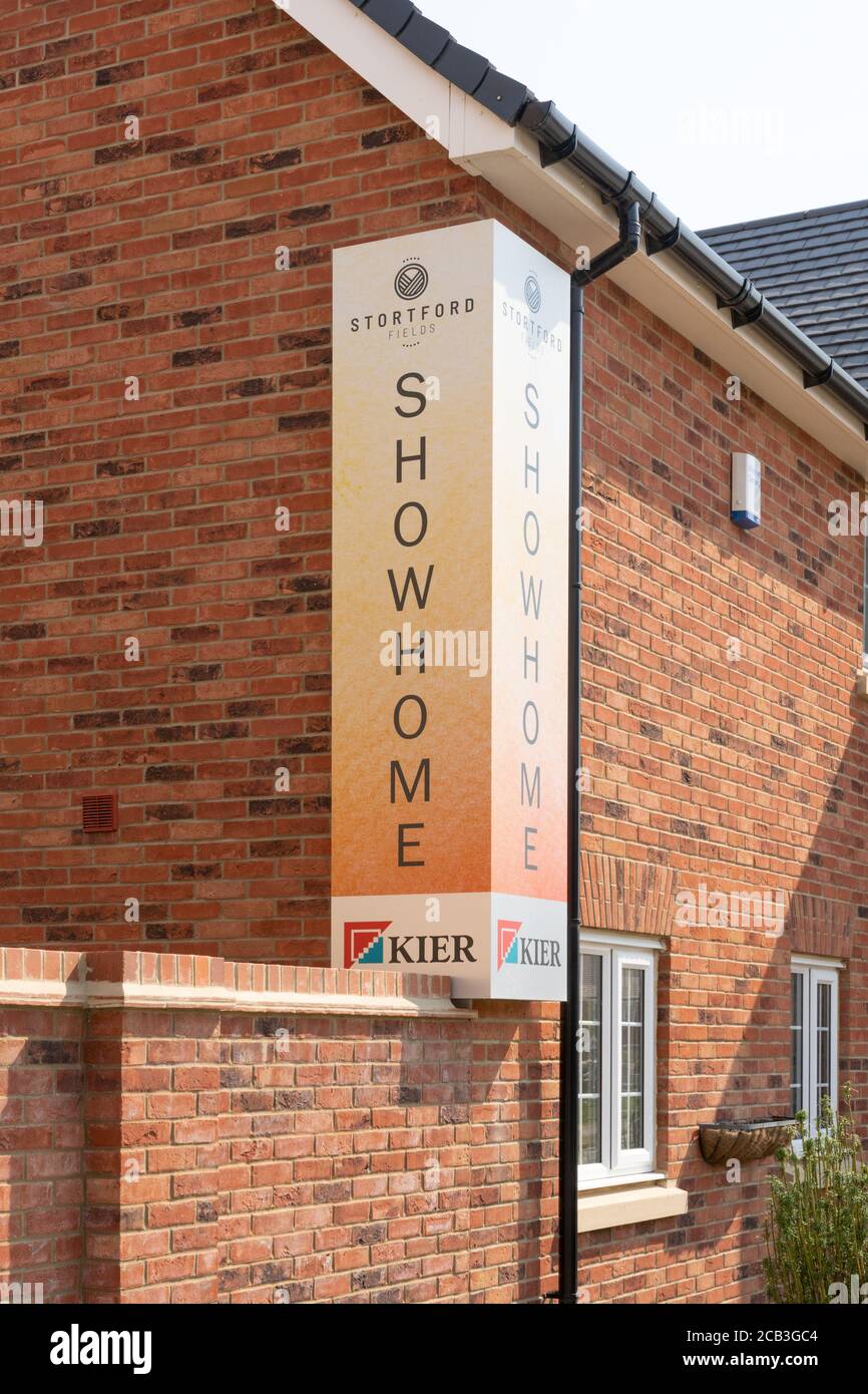 Kier show home banner on the exterior of a newly built house in the new Stortford Fields housing estate development. Bishop's Stortford, Hertfordshire. Stock Photo