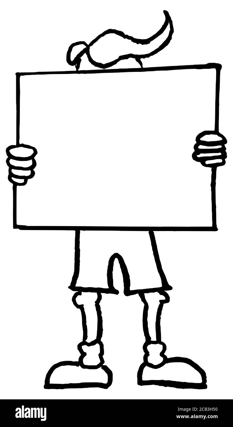 Cartoon man holding white blank protest board or banner Stock Photo