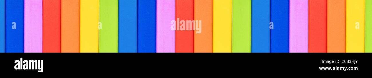 Colorful jenga blocks. Tower game. Long banner, abtract Stock Photo