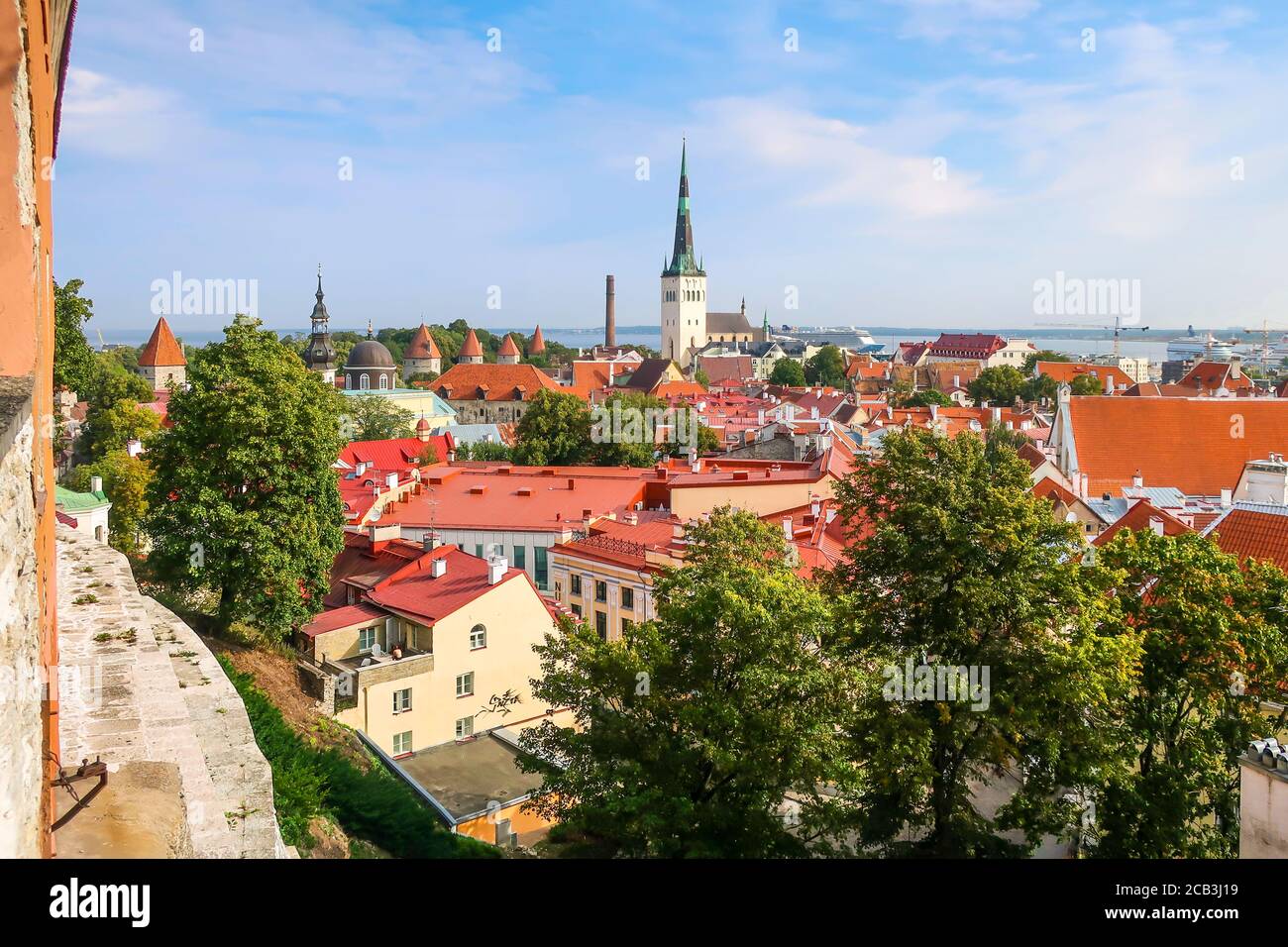 Afternoon view overlooking the medieval walled city of Tallinn Estonia on a summer day in the Baltic region of Northern Europe. Stock Photo