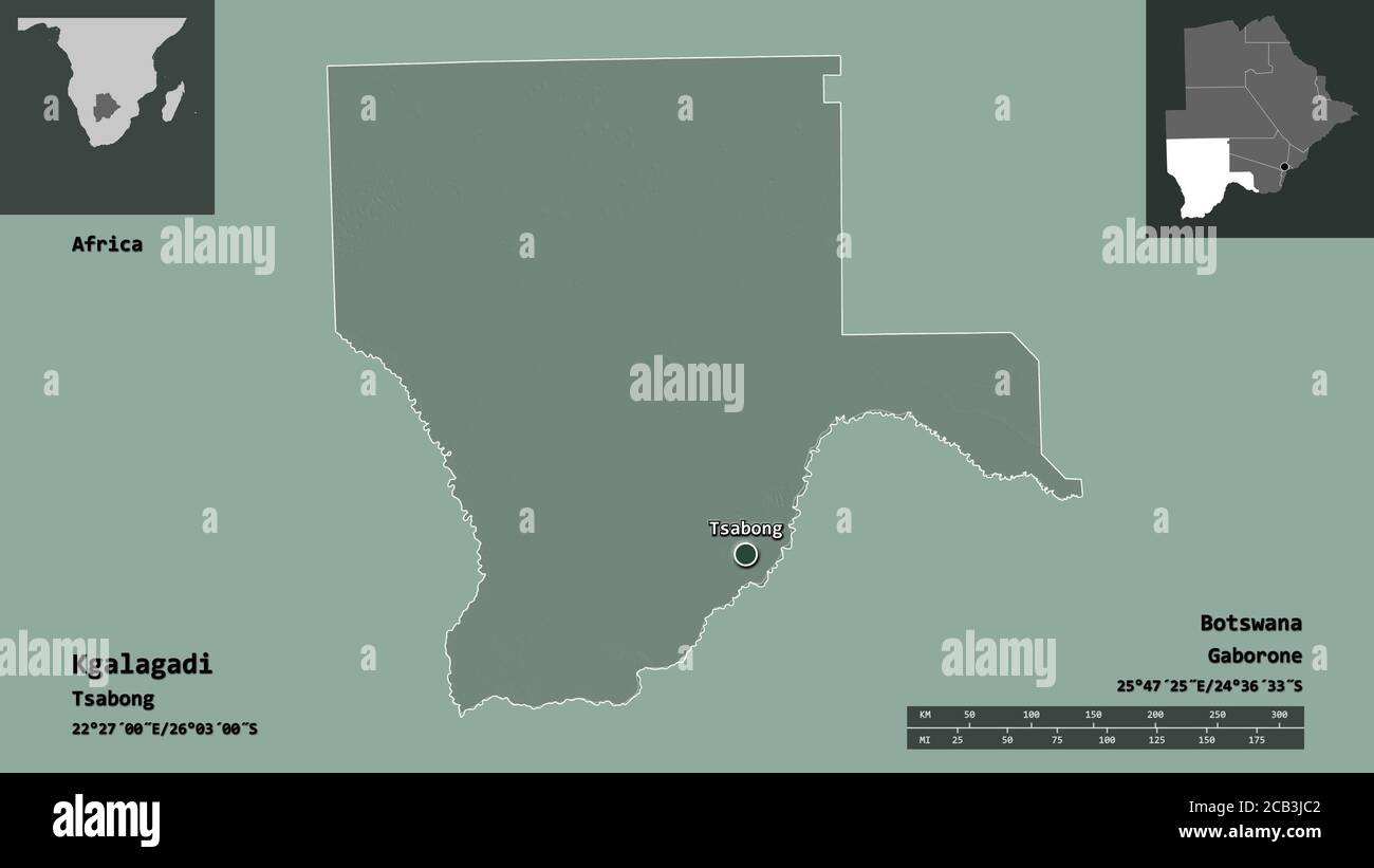 Shape of Kgalagadi, district of Botswana, and its capital. Distance ...