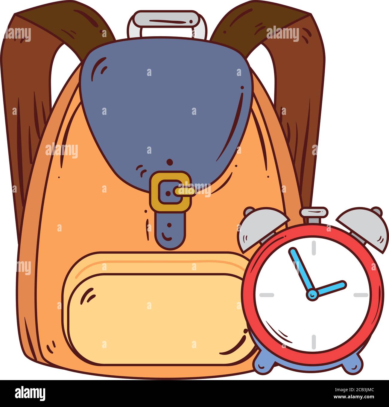 alarm clock with school bag in white background Stock Vector Image ...