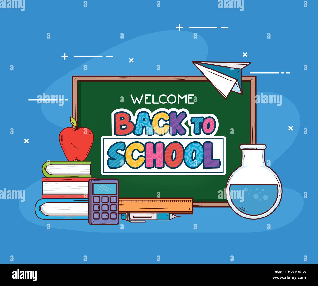 back to school banner with chalkboard and education supplies icons ...