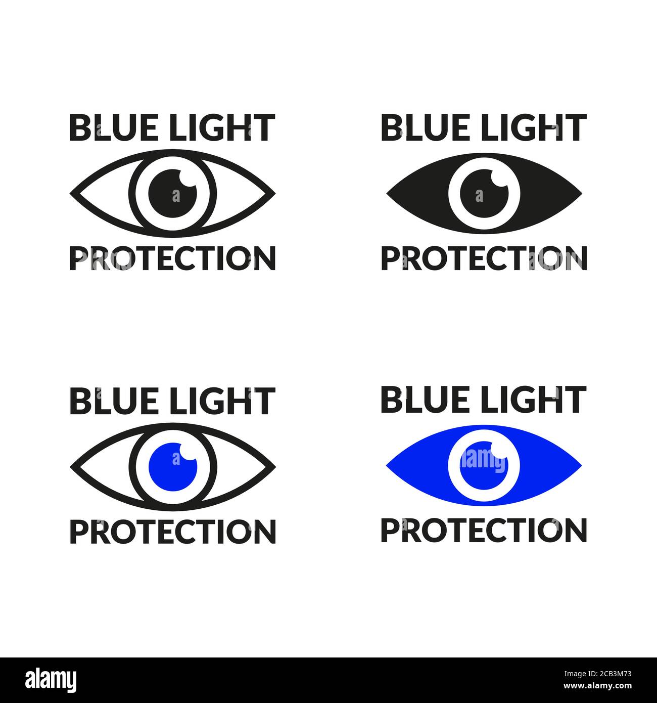 Blue light protection eye icons set. Eyes protection symbols vector collection Stock Vector