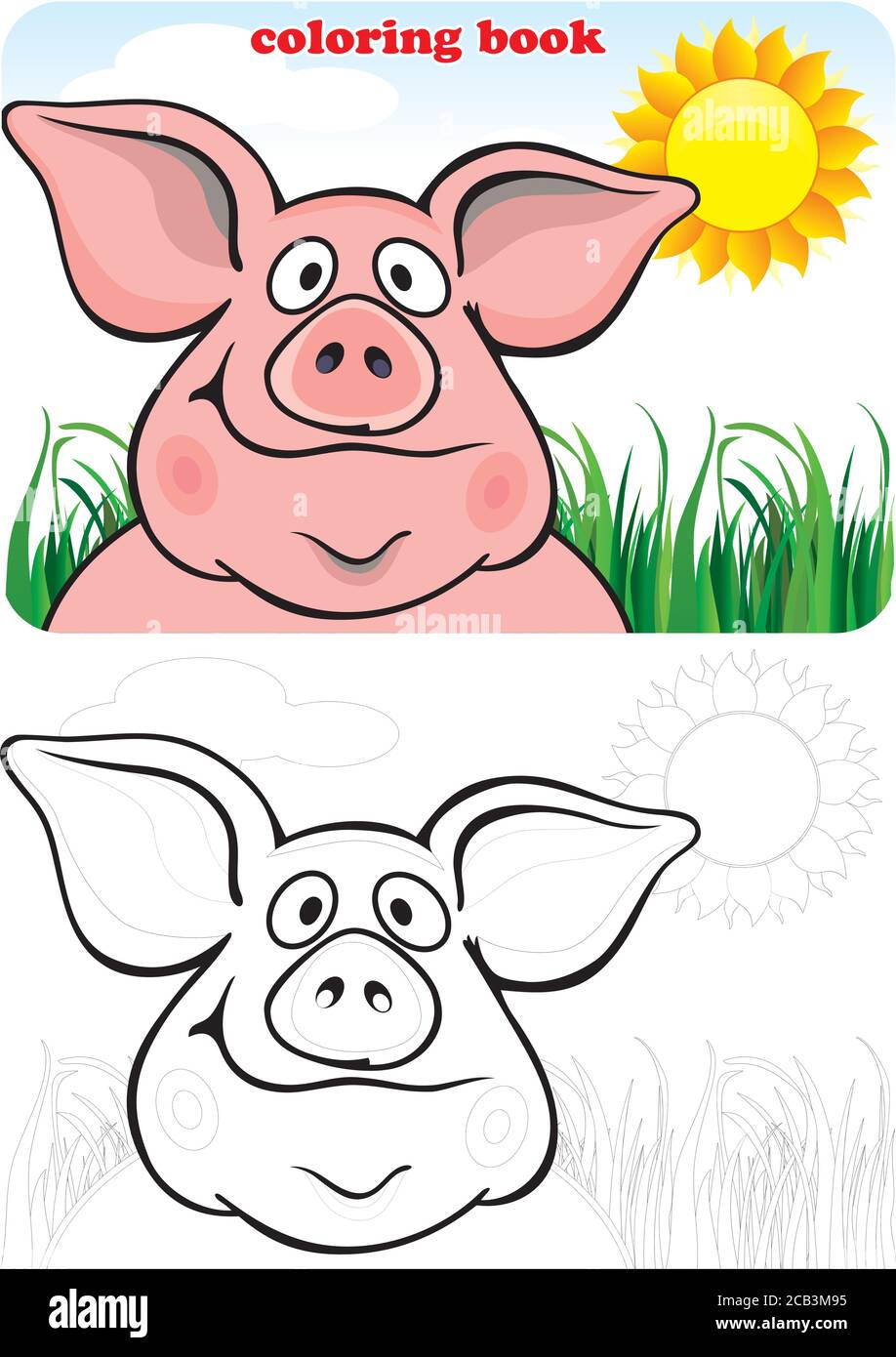 Pig Funny Pink Pig Cartoon Characters For Kids Coloring Book Colouring Pages Stock Vector Image Art Alamy