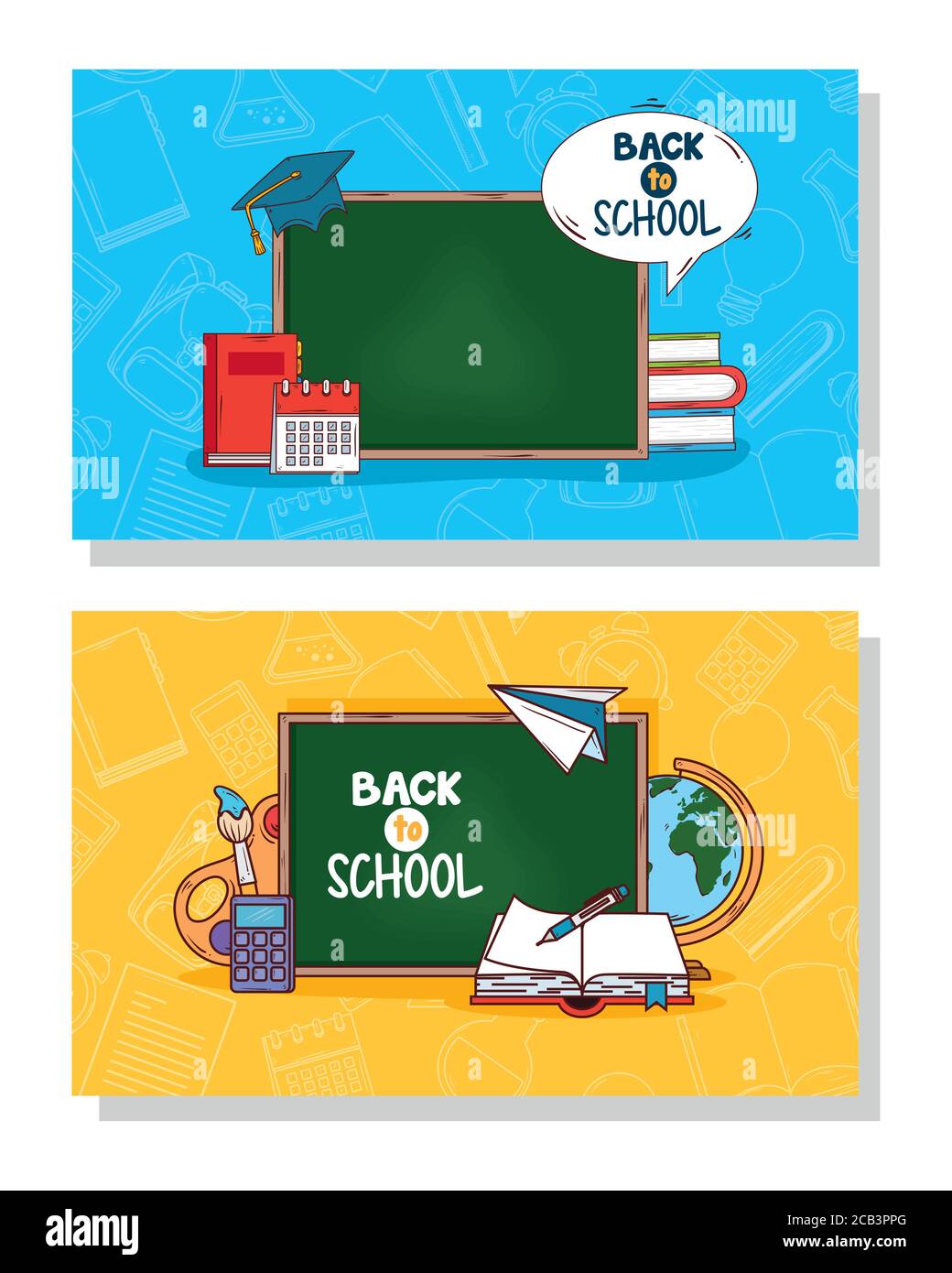 banners of back to school, and supplies education Stock Vector Image ...