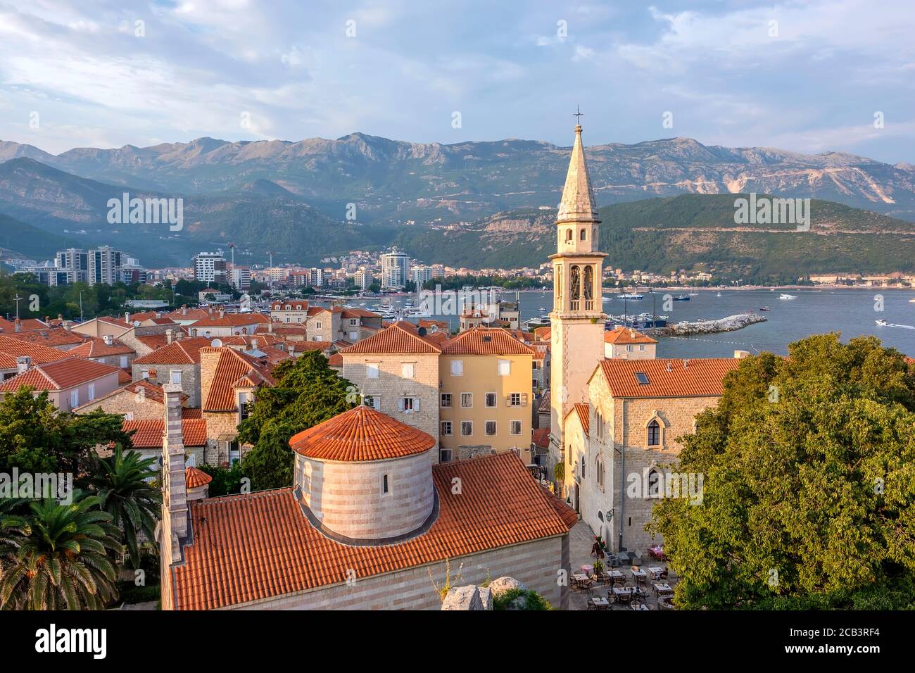 Old town in Budva in a beautiful summer evening, Montenegro Stock Photo