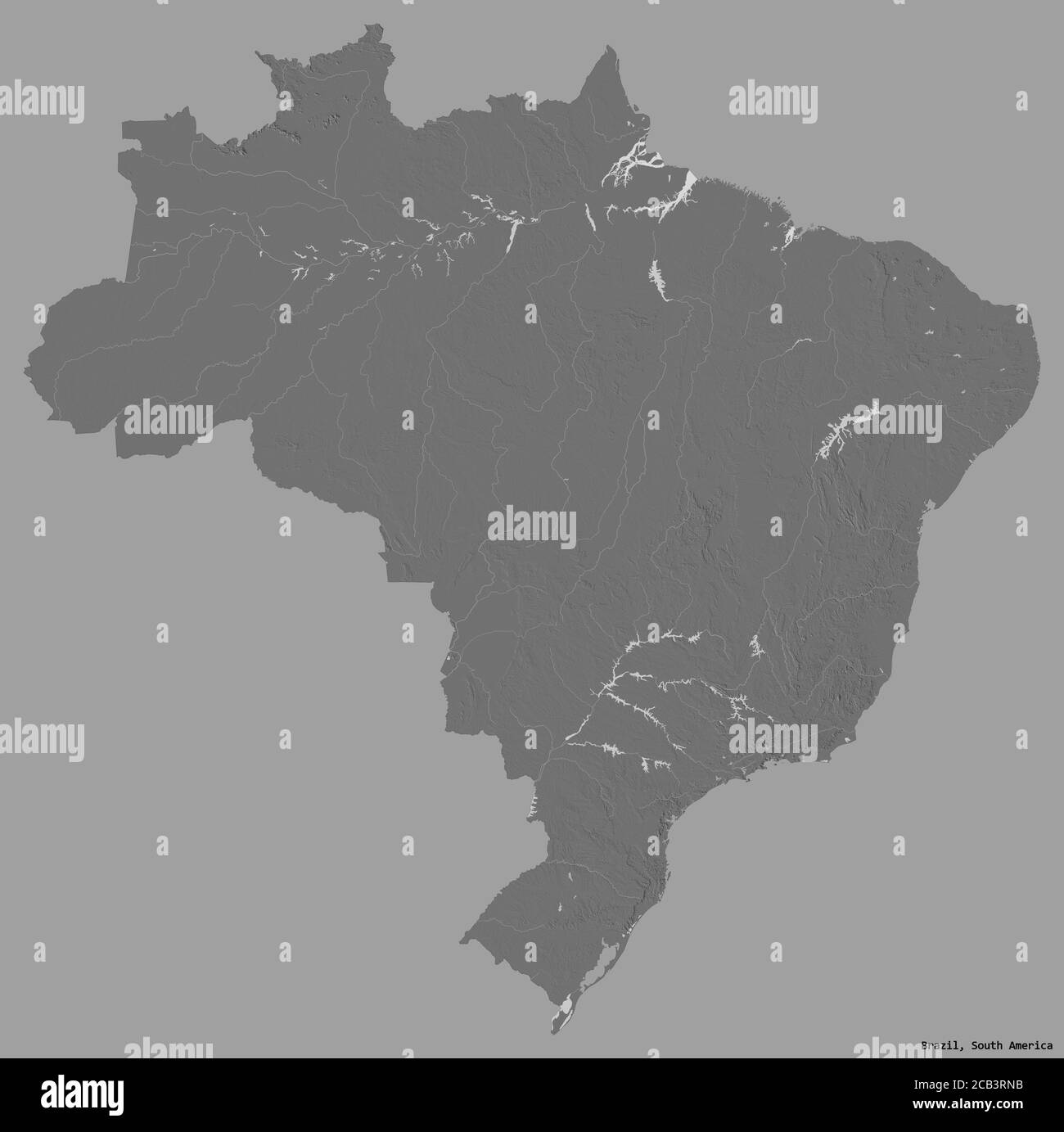 Shape of Brazil with its capital isolated on a solid color background.  Bilevel elevation map. 3D rendering Stock Photo - Alamy