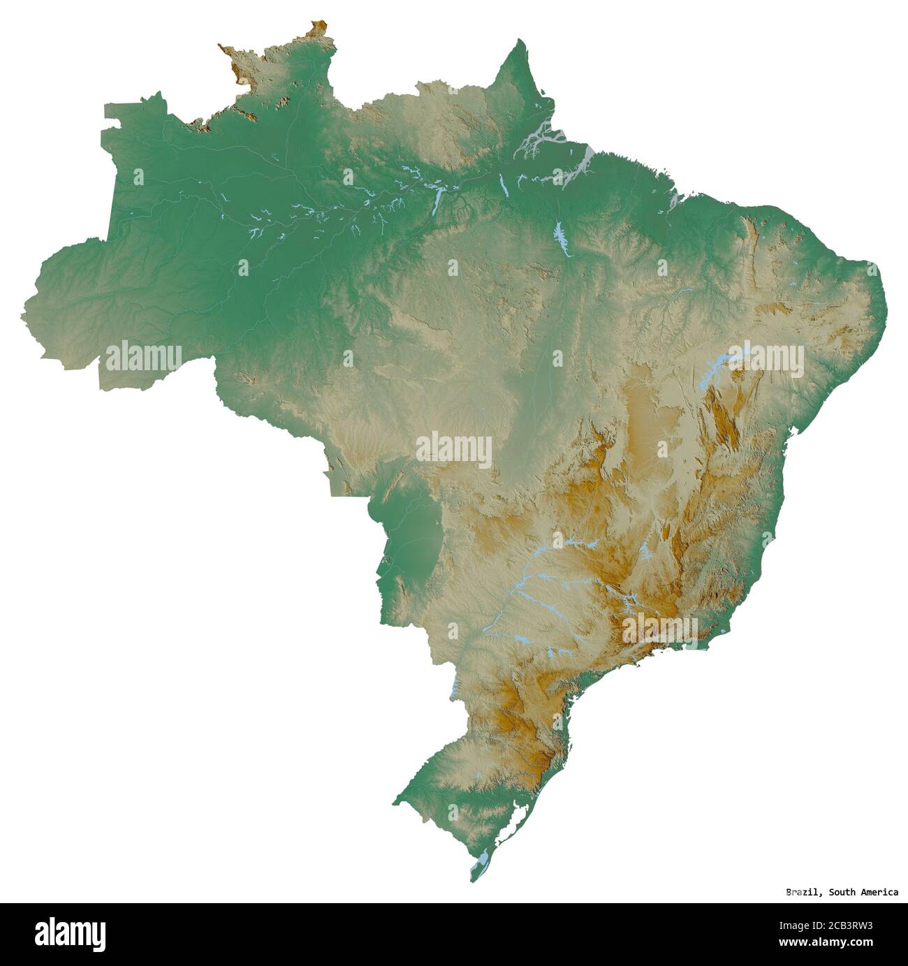 Shape of Brazil with its capital isolated on white background. Topographic  relief map. 3D rendering Stock Photo - Alamy