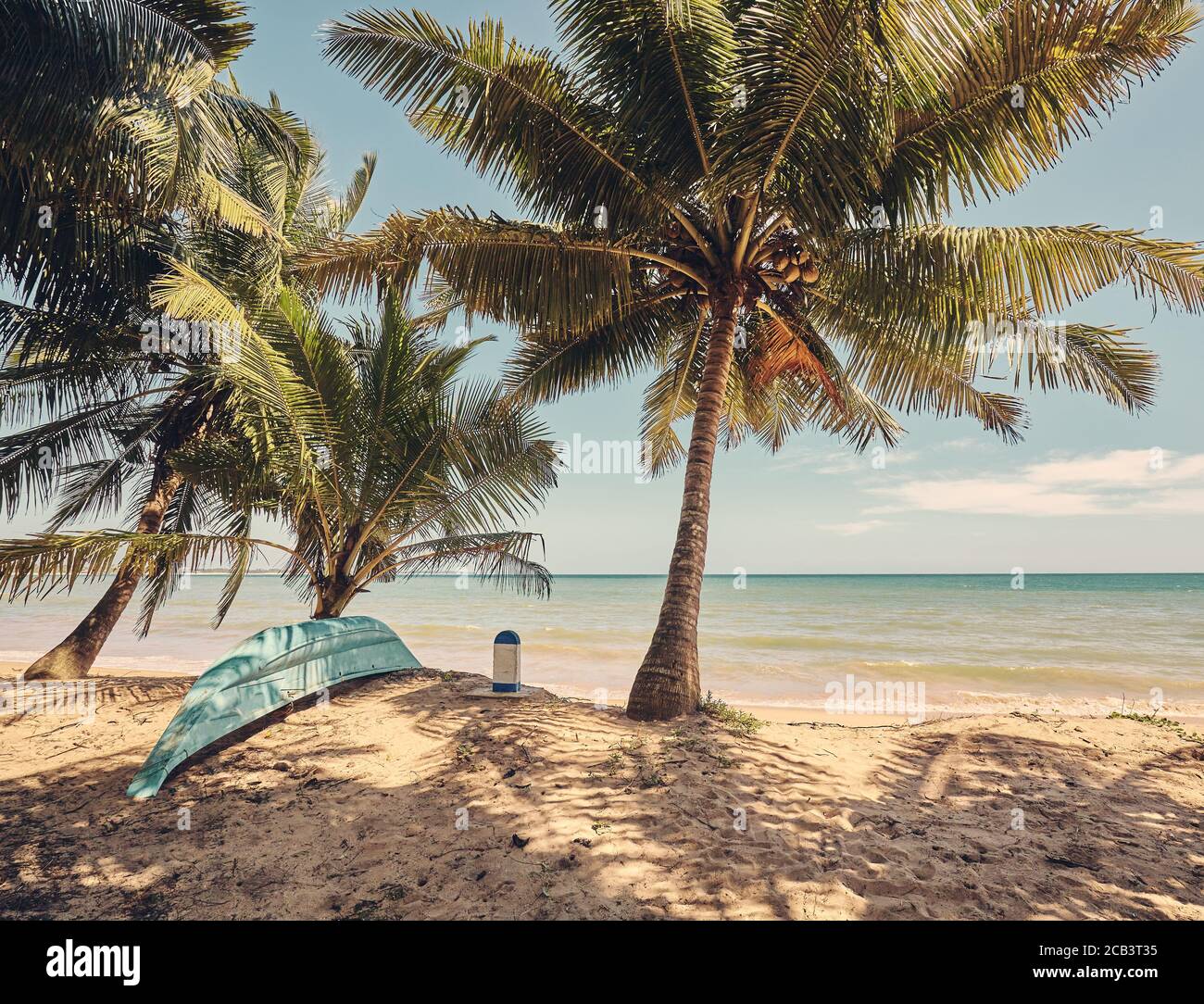 Tropical beach, retro color toned picture. Stock Photo
