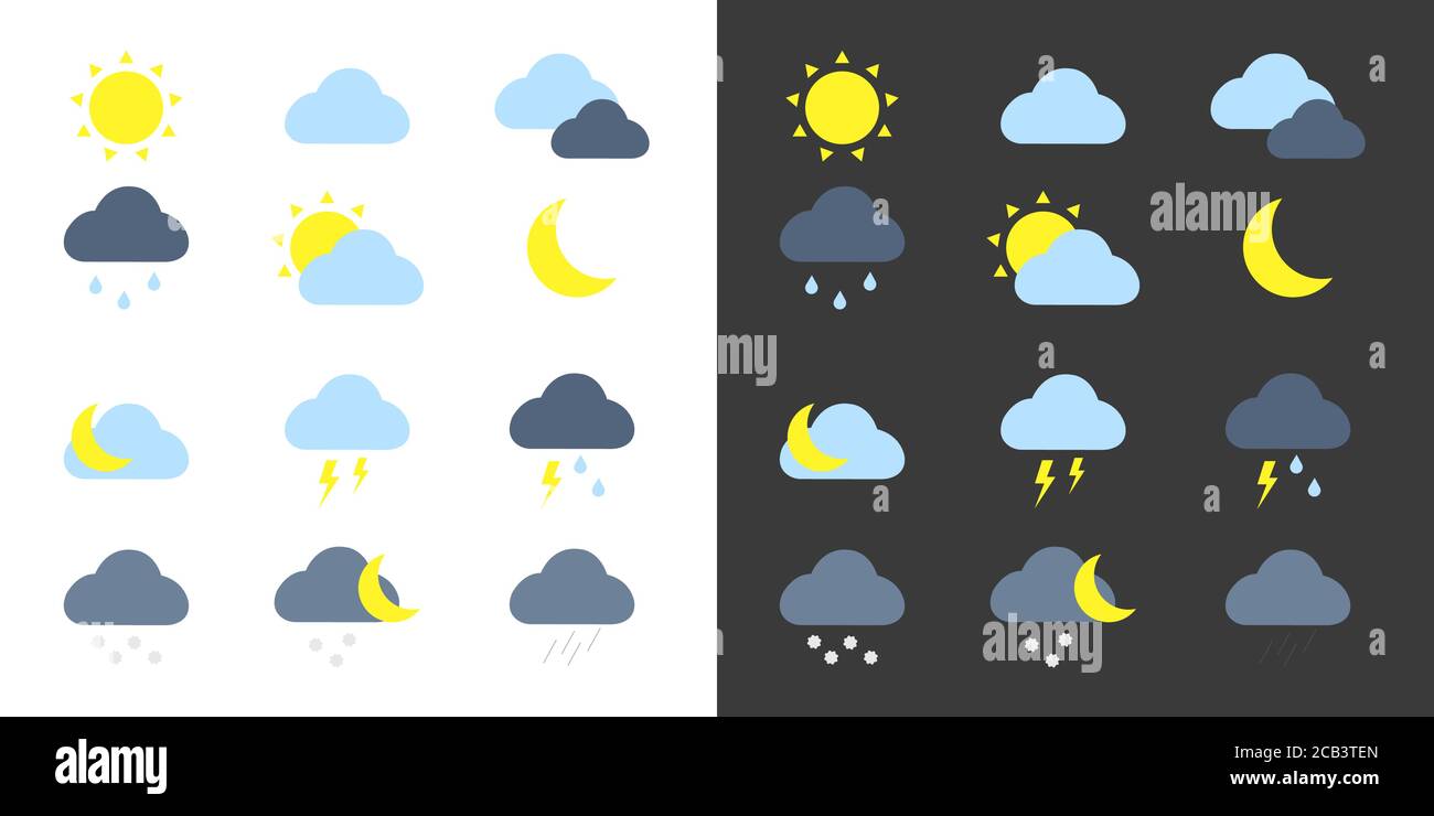 Weather icons set. Colored vector weather app icons on black and white  background Stock Vector Image & Art - Alamy