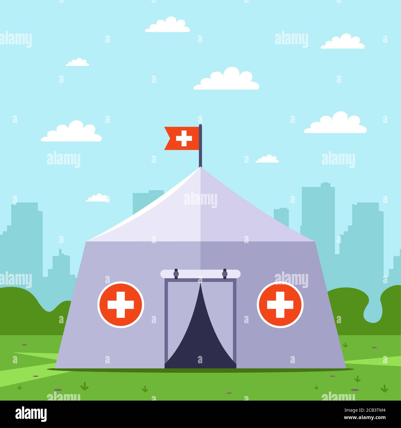 emergency medical tent. provide disaster relief. flat vector illustration. Stock Vector