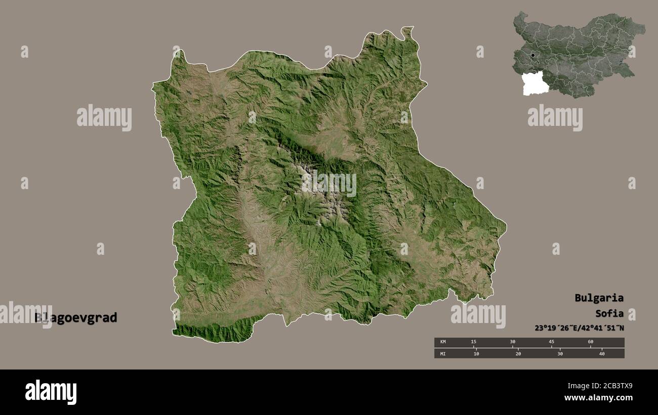 Shape of Blagoevgrad, province of Bulgaria, with its capital isolated ...