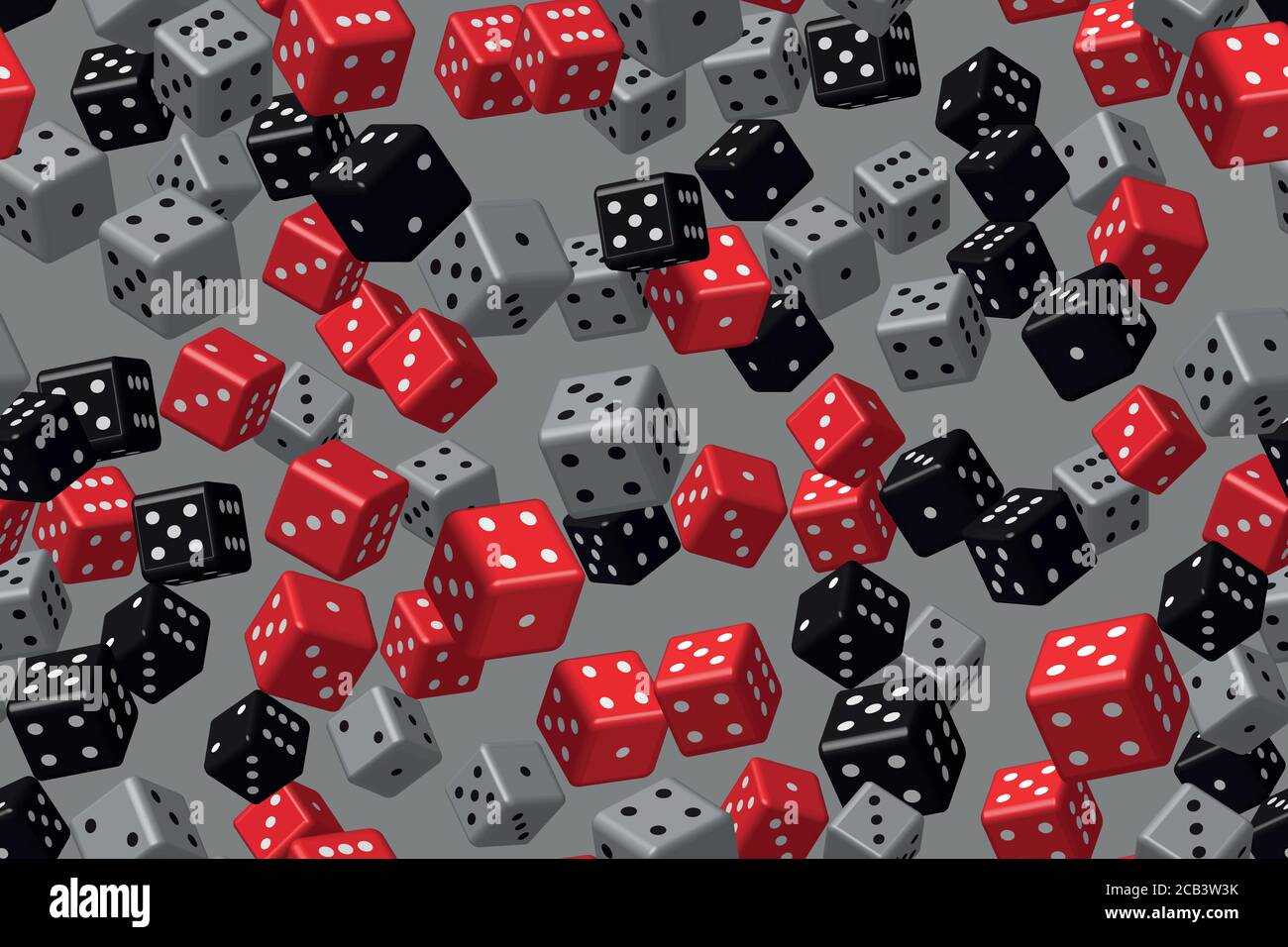 Red Black Gray Dice Seamless Pattern, 3D Illustration Stock Vector